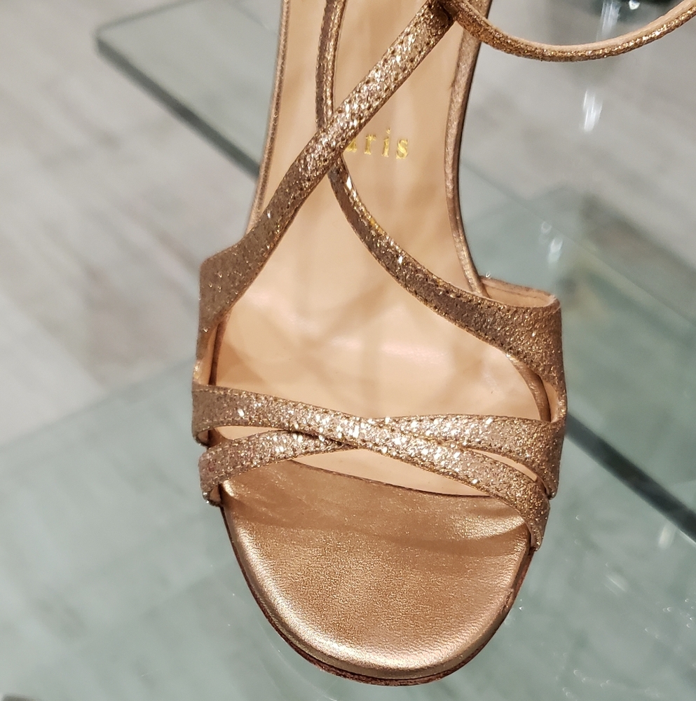 EUC- Christian Louboutin Gold Strappy Heels - Picture 3 of 16